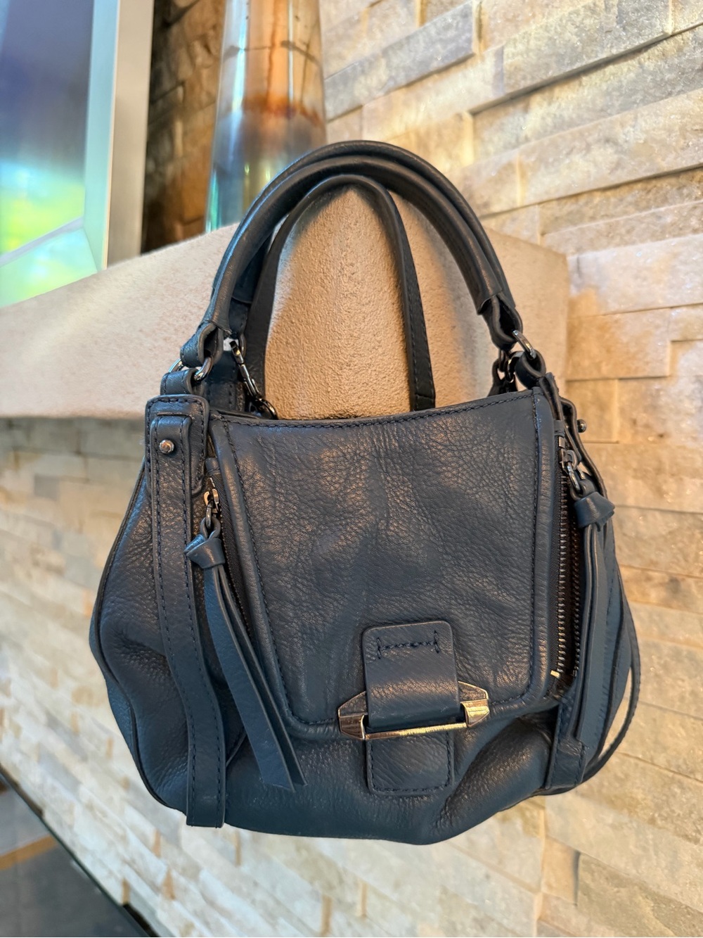 Kooba Jonnie Mini Leather Shopper Shoulder Bag in Dark Slate (Blue) - Picture 4 of 7